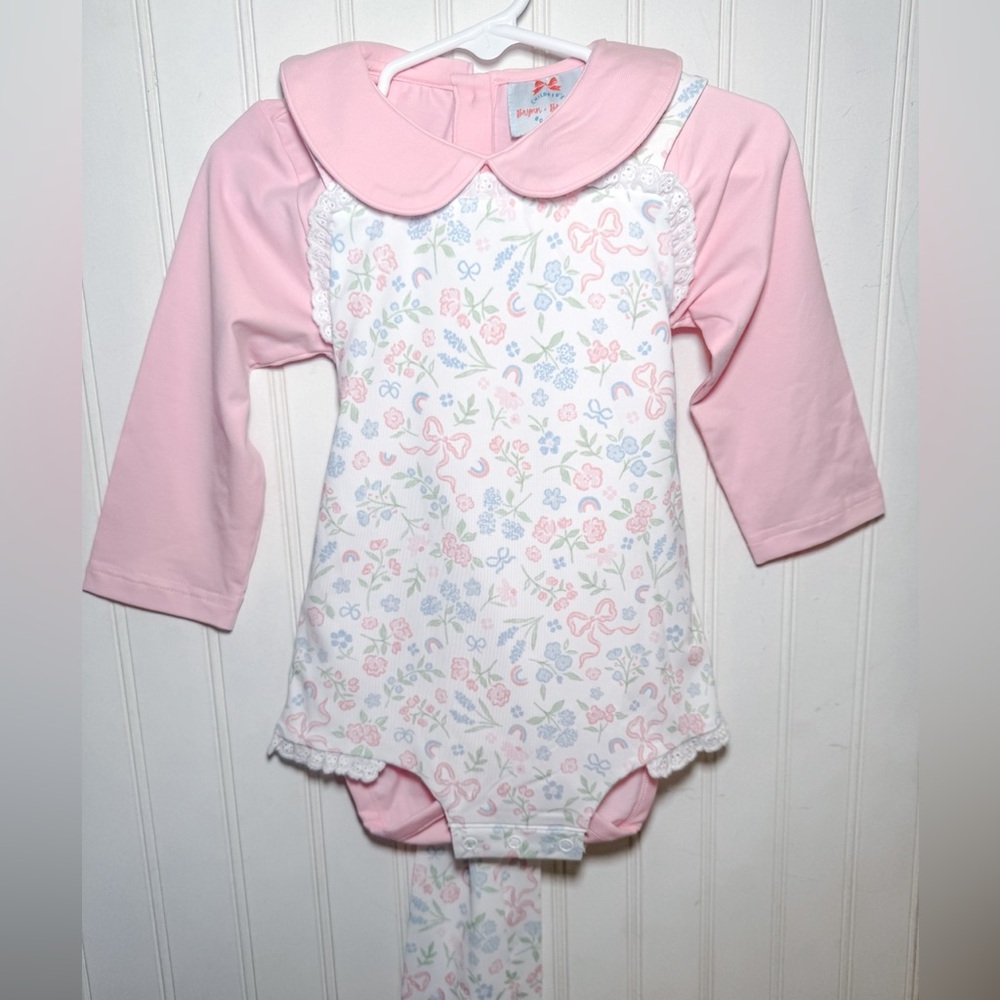 NWT Brynn + Bradley Grandmillenial Floral Sunsuit/Peter Pan Bodysuit Set